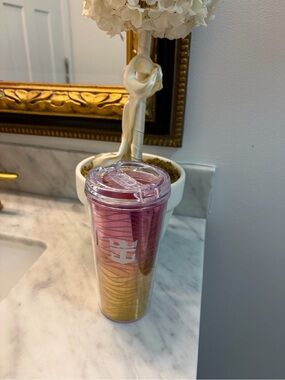 Insulated Ombré Pink to Yellow Travel Tumbler with Lid